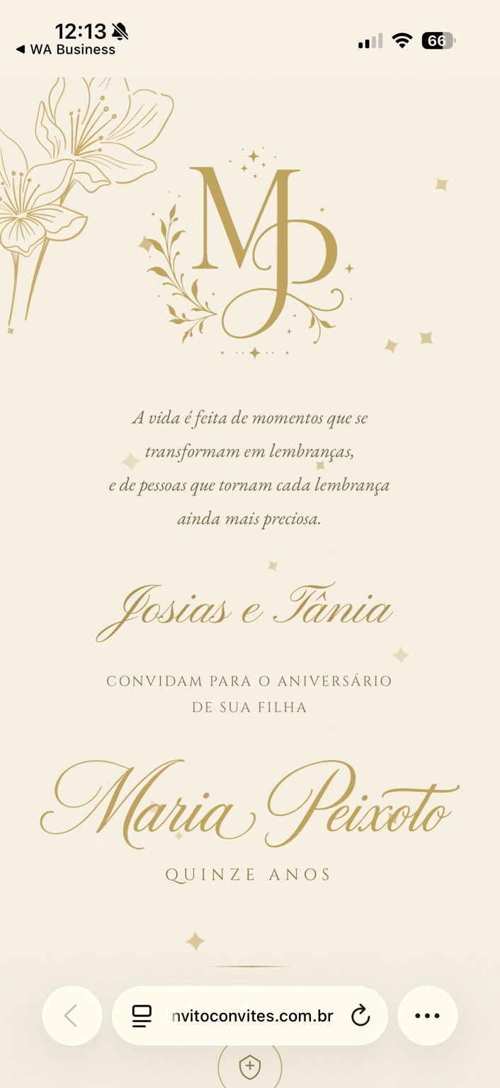 Prévia do convite de Maria Peixoto