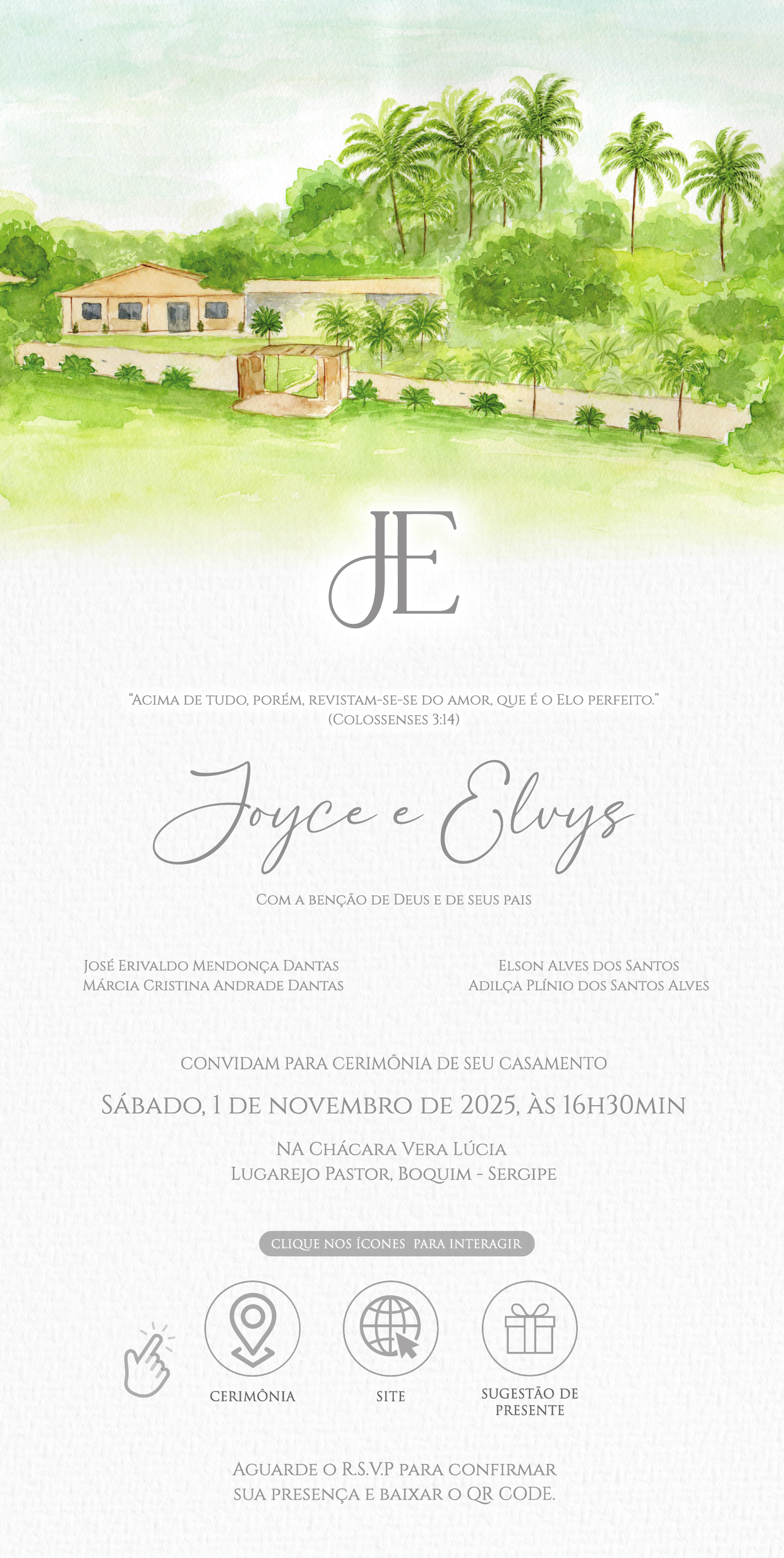 Prévia do convite de Joyce e Elvys